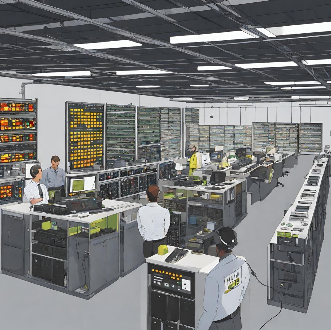 Assuming an image of a warehouse control room with staff monitoring a microgrid control panel